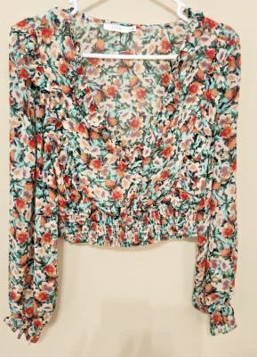 ПЫШНЫЙ женский размер маленький цветочный длинным рукавом укороченный вязаный топ - Изображение 1 из 4