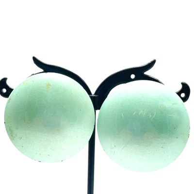 Green Pearlized Button Earrings Clip On Hollow Lightweight Classic Career Work - Image 1 of 4