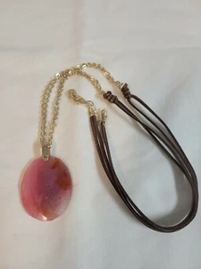 Lange Halskette rosa facettierter Glas Edelstein Kristall Anhänger - Bild 1 von 5