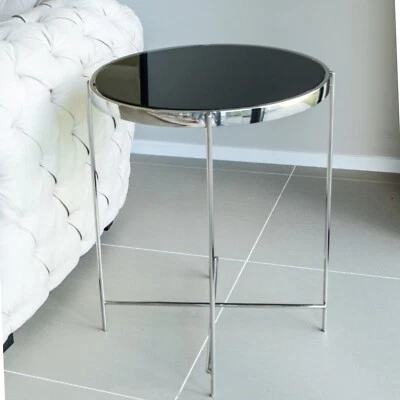 Dilva Stainless Steel Side Table with Black Tempered Glass Top - image 1 of 4