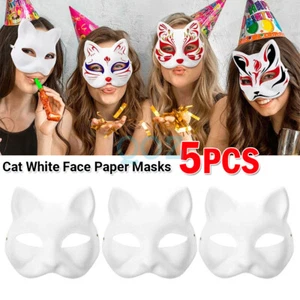 5 Pcs White Face Paper Masks Cat for DIY Painting Blank Masks Cat Half Pa - Picture 1 of 9