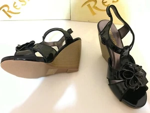 Restricted Women's Big Apple Black Patent Leather Wedge Sandal Size 7.5M US - Picture 1 of 5