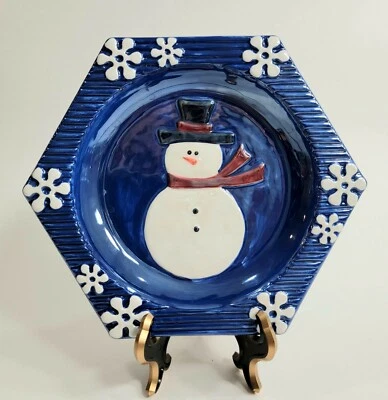 Muñeco de nieve Bella Casa by Ganz azul y blanco con copos de nieve plato de galletas 7" Foto 1 de 4