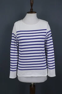 Saint James White and Blue Striped Long Sleeve Crew Neck Top Blouse Size 34 - Picture 1 of 22
