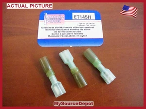HANDY PACK, 3 PIECE NYLON HEAT SHRINK FEMALSLIDE-ON TERMINAL, 16-14 GAUGE    - Picture 1 of 3