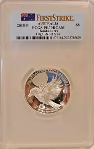 2018-P $8 Australia Kookaburra 5 oz moneta d'argento PCGS HR PR70DCAM COA + scatola - Foto 1 di 9