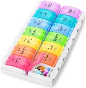 Boxsik Pill Box Organiser (Rainbow) 7-Day 2 14 Compartments, Multicoloured