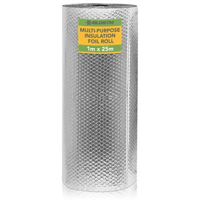 BLOSTM Multi Purpose Foil Insulation Roll Radiator Reflector Panels 1m X 25m - Image 1 of 4