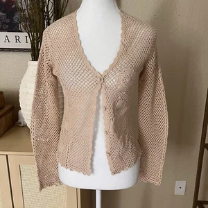 ANTHROPOLOGIE ODILLE cardigan all'uncinetto panna taglia S - Foto 1 di 6