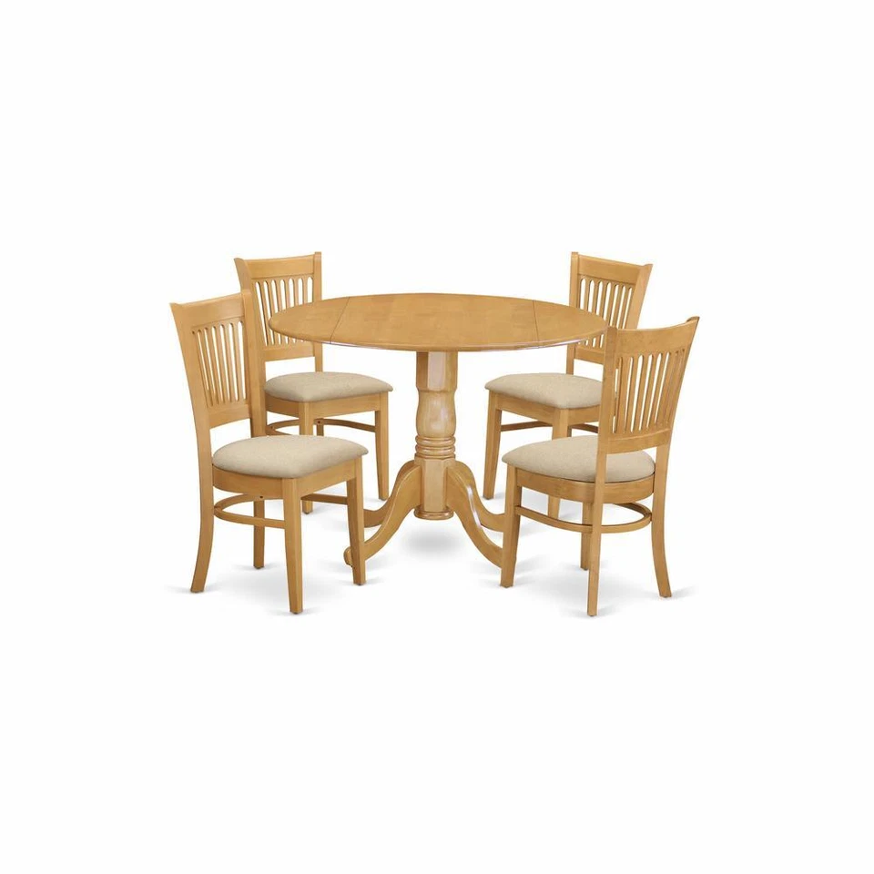 Oak Drop Leaf Table And 4 Dinette Chairs 5-piece Dining Set