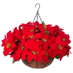 Artificial Christmas Poinsettia Flowers Hanging Basket for Outdoor Decoration... - Picture 1 of 6