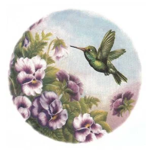 Purple Pansy Green Hummingbird Overglaze Waterslide Ceramic Decals - Picture 1 of 6