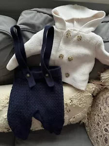 Hope & Henry Baby Unisex Hooded Sweater And Knit Overalls 3-6 Months - Picture 1 of 4