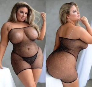 Lingerie Sheer Shimmery Lingerie Fishnet Dress Removable Strap Queen Killer legs - Picture 1 of 2