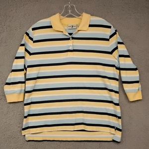 DUCK HEAD Women's Long Sleeve Polo Shirt Size PXL Yellow Blue Striped Cotton - Picture 1 of 11