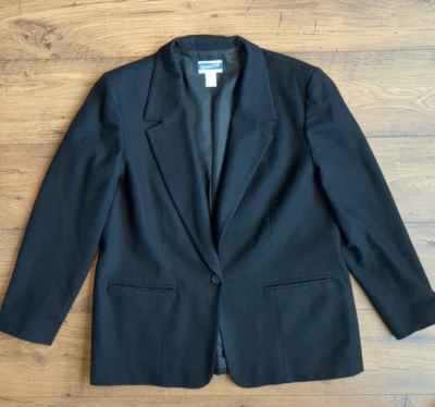 Pendleton Womens Sz 14 Black One Button No Vent Virgin Wool Blazer Made in USA - Image 1 of 4