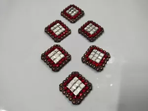 Set Of 6 Square Conchos With Multi Color Stones For Western Horse Saddle F/Ship - Picture 1 of 6
