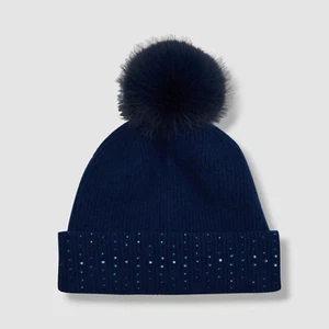 $195 Sofia Cashmere Women's Blue Cashmere Embellished Beanie Hat Size OS - Picture 1 of 2