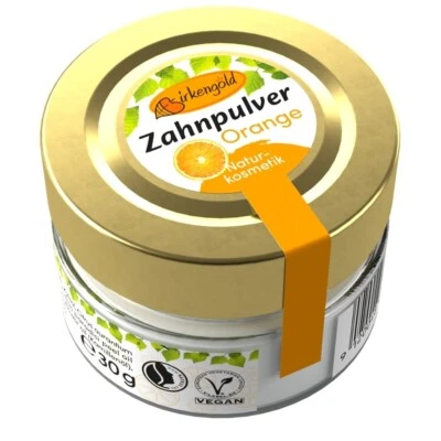 Birkengold® Zahnpulver Orange mit Xylit Glas, 30g - plastikfrei, vegan
