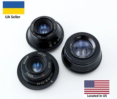 Vintage lens for enlarger Amar 4.5/105. and Mikar 4.5/55 Prodar 3.5/50 M42. PZO - Image 1 of 4