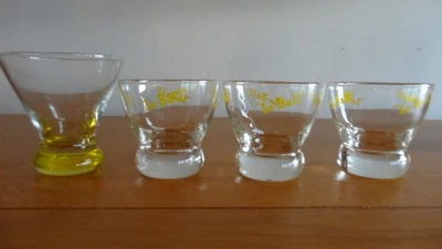 4 VTG MCM Small Glass One Yellow Bottom an 3 "Lo-Ball" Cocktail Glasses Barware - Image 1 of 4