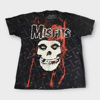 Misfits Shirt Mens XL Black Punk Rock Band Skull Logo Distressed AOP Y2K Metal - Image 1 of 4