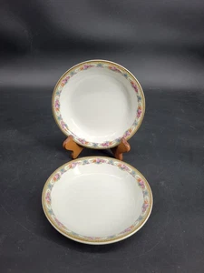 2 Vintage Crown Potteries Company 7.75" Soup Bowls Rose Floral with Golden Trim - Picture 1 of 23
