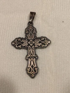 Vintage CII Hallmark Mexico Sterling Silver Large Cross Religious Pendant - Picture 1 of 5