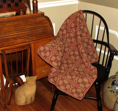 Primitive Cotton Charleston Red Woven 32" Vtg Style COVERLET Square AQ78SS - Image 1 of 4