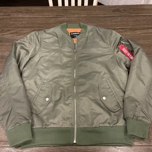 Carbon Bomber Jacket Men's Small Green Full Zip Orange Quilted Lining - Picture 1 of 11
