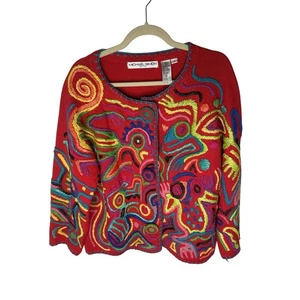 VTG Michael Simon AOP Animal Cardigan Sweater Abstract Pop Art 90s Size 2-XxL - Picture 1 of 7