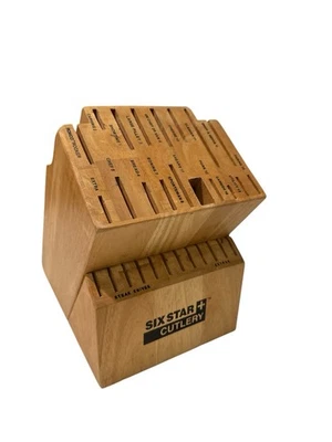 Ronco SIX STAR Cubiertos 30 Ranuras Cuchillo Bloque Madera Maciza, Ranuras Etiquetadas - Roble Miel Foto 1 de 4