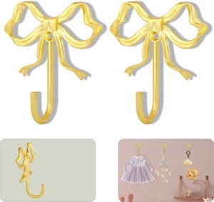 2Pcs Large Size Gold Bow Wall Hook, Coat Metal 2Pcs-Gold - Picture 1 of 7