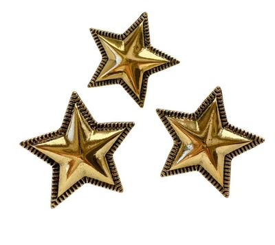 3PC Antiqued Gold Star Shank Metal Button Native American Concho Belt Bag Button - Image 1 of 4