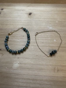 Juego de 2 pulseras de ágata musgo 7 pulgadas nuevas sin etiquetas cuentas verdes - Imagen 1 de 4