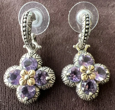 Pendientes de aro colgantes Barbara Bixby de plata de ley de oro de 18 quilates con flor de amatista Foto 1 de 4