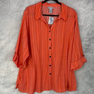 Camisa Top Catherines Talla Grande 2X Rayas Manga con Pestaña Redonda Abotonada NUEVA NUEVA CON ETIQUETAS Foto 1 de 4