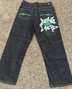 Vintage Y2K Ecko Unltd Jeans Men Charcoal Rhino Graffiti Embroidery Size 38x29 - Picture 1 of 8