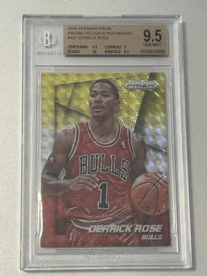 2014-15 Panini Prizm amarillo y rojo mosaico #101 Derrick Rose BGS 9,5 con subgrados Foto 1 de 2