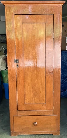 Antique Pine Chimney Cabinet, One Door, One Drawer, c. 1890, with Crown Molding Cover