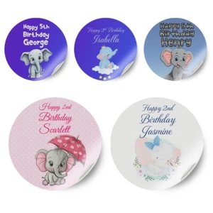 Personalizado Cualquier Nombre Elefante Diseño Cumpleaños Adhesivo Fiesta Decoración Etiqueta 40 - Imagen 1 de 11