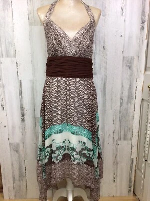 Vestido de Fiesta Babydoll Sangría Y2k Midi Halter Estampado Fluido Asimétrico 14 Foto 1 de 4