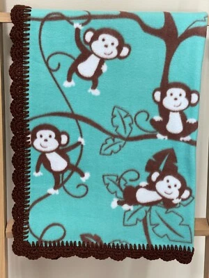 全新 手工制作 愚蠢 猴子 婴儿 / 幼儿 抓绒毛毯 带钩针边 — 第 1/3 张图片