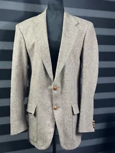 Farah Vintage Wolle Tweed Sport Mantel Herren Größe 40 L Fischgrät Leder Knöpfe - Bild 1 von 14