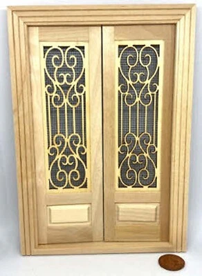 Dolls House Wooden Double French Doors Patterned Miniature Door DIY 140 tumdee - Image 1 of 4