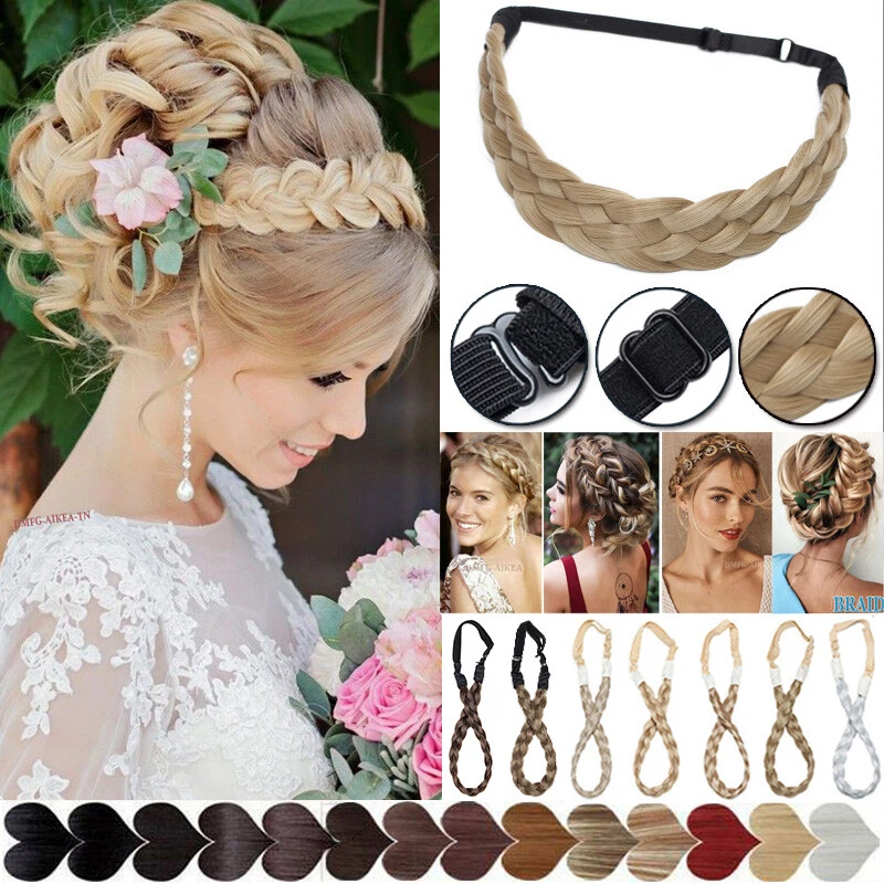 Diadema trenzada trenzada gruesa de una pieza con banda para el cabello extensiones de cabello gruesas Foto 1 de 4