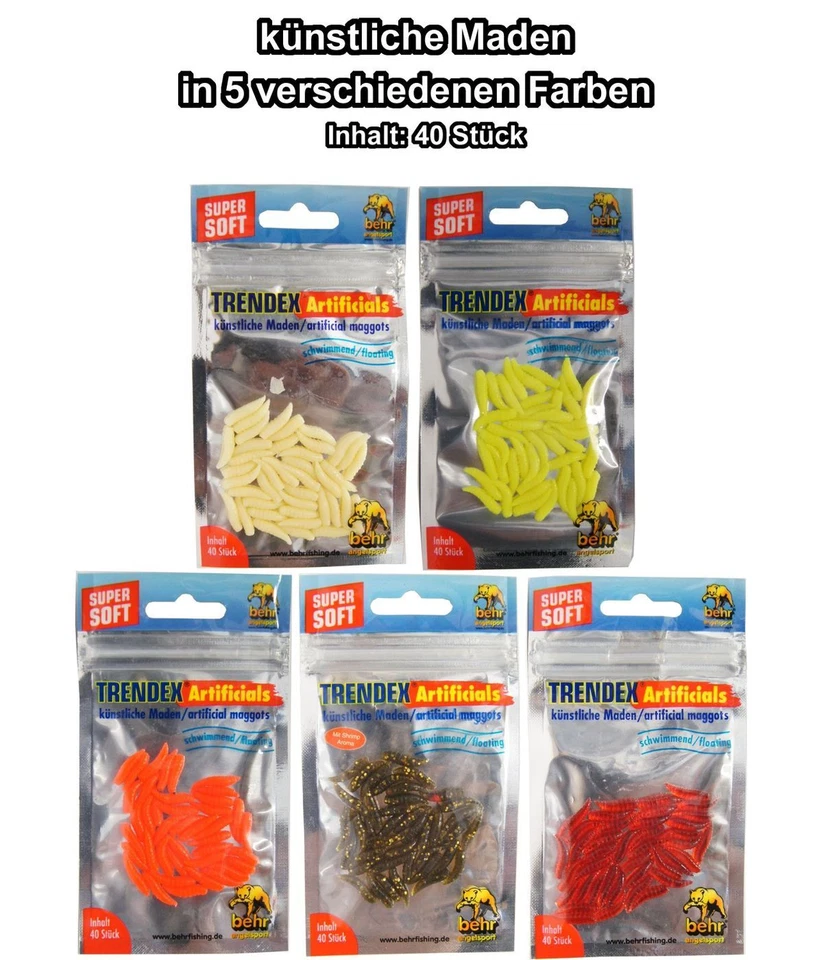 Behr 40 künstliche Maden - Gummimaden, Forellenköder, Kunstmaden für Forellen - Bild 1 von 1