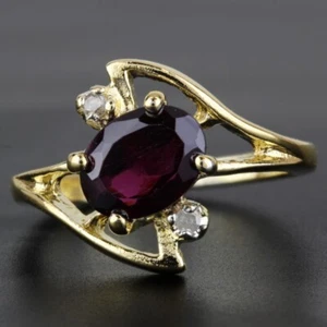 Gold Electroplated Garnet + Diamond Ring - Picture 1 of 6