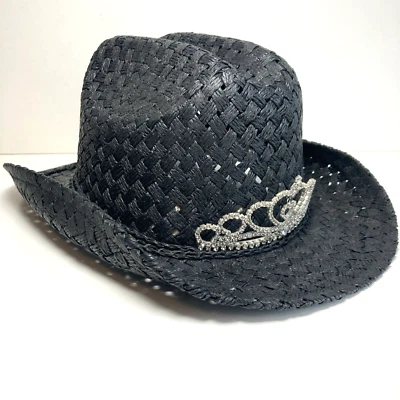 Sombrero de Vaquera Occidental Negro Paja Elástico Banda Cómoda Interior Tiara de Vaquero Foto 1 de 4