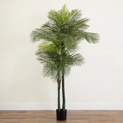 7’ Double Robellini Artificial Palm Tree UV (Indoor/Outdoor). Retail $205 - Image 1 of 4